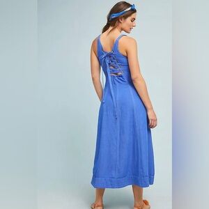 NWT Anthropologie Maeve Elseby lace up back blue maxi dress size small petite
